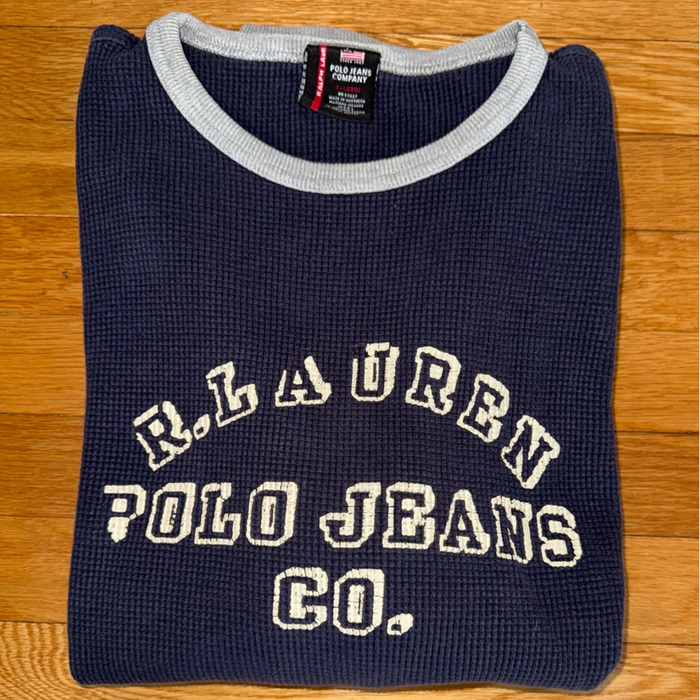 Ralph Lauren Polo Jeans Navy and Gray Thermal Vintage  XL